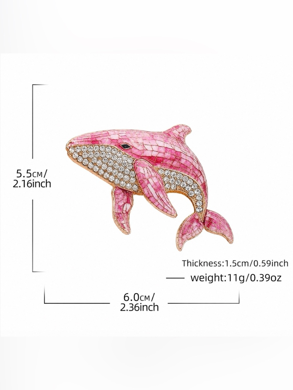 Whale Rhinestone Encrusted Brooch Gorgeous & New - Picture 4 of 5